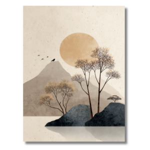 Japandi drevený obraz - Minimalistická príroda